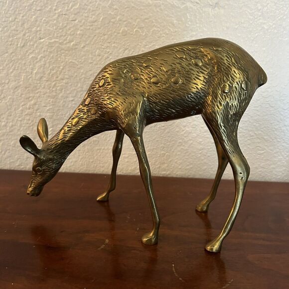 Vintage Brass Spotted Doe Deer Mid Century Modern MCM Decor Heavy 8”x 8” - Picture 3 of 8